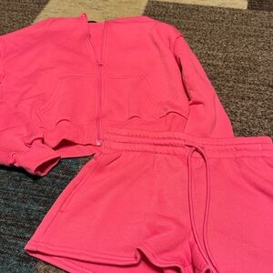 Haley & June Pink Zip-Up Hoodie and Shorts Set